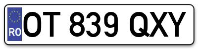 Placuta inmatriculare numar auto  OT-839-QXY, OT 839 QXY, OT839QXY