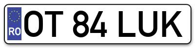 Placuta inmatriculare numar auto  OT-84-LUK, OT 84 LUK, OT84LUK