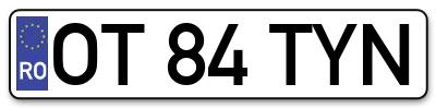 Placuta inmatriculare numar auto  OT-84-TYN, OT 84 TYN, OT84TYN