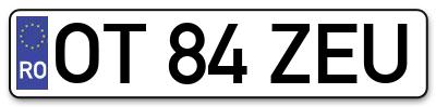 Placuta inmatriculare numar auto  OT-84-ZEU, OT 84 ZEU, OT84ZEU