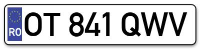 Placuta inmatriculare numar auto  OT-841-QWV, OT 841 QWV, OT841QWV