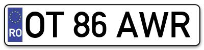 Placuta inmatriculare numar auto  OT-86-AWR, OT 86 AWR, OT86AWR