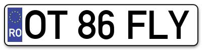 Placuta inmatriculare numar auto  OT-86-FLY, OT 86 FLY, OT86FLY