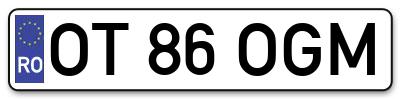 Placuta inmatriculare numar auto  OT-86-OGM, OT 86 OGM, OT86OGM