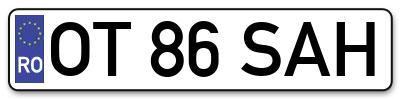 Placuta inmatriculare numar auto  OT-86-SAH, OT 86 SAH, OT86SAH