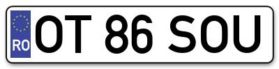 Placuta inmatriculare numar auto  OT-86-SOU, OT 86 SOU, OT86SOU