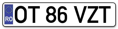 Placuta inmatriculare numar auto  OT-86-VZT, OT 86 VZT, OT86VZT