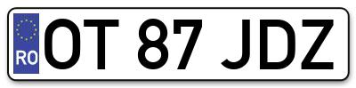 Placuta inmatriculare numar auto  OT-87-JDZ, OT 87 JDZ, OT87JDZ