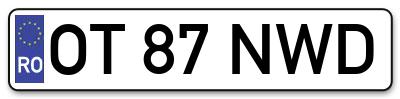 Placuta inmatriculare numar auto  OT-87-NWD, OT 87 NWD, OT87NWD
