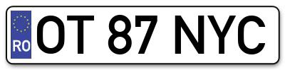 Placuta inmatriculare numar auto  OT-87-NYC, OT 87 NYC, OT87NYC