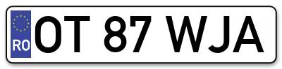 Placuta inmatriculare numar auto  OT-87-WJA, OT 87 WJA, OT87WJA