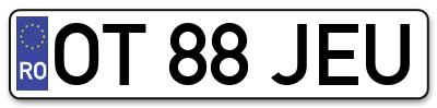 Placuta inmatriculare numar auto  OT-88-JEU, OT 88 JEU, OT88JEU