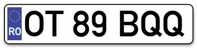Placuta inmatriculare numar auto  OT-89-BQQ, OT 89 BQQ, OT89BQQ