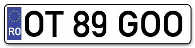 Placuta inmatriculare numar auto  OT-89-GOO, OT 89 GOO, OT89GOO