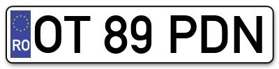 Placuta inmatriculare numar auto  OT-89-PDN, OT 89 PDN, OT89PDN