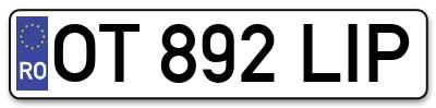 Placuta inmatriculare numar auto  OT-892-LIP, OT 892 LIP, OT892LIP