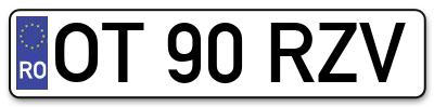 Placuta inmatriculare numar auto  OT-90-RZV, OT 90 RZV, OT90RZV