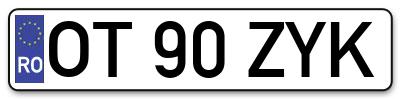 Placuta inmatriculare numar auto  OT-90-ZYK, OT 90 ZYK, OT90ZYK