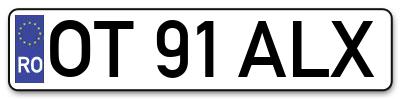 Placuta inmatriculare numar auto  OT-91-ALX, OT 91 ALX, OT91ALX