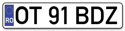 Placuta inmatriculare numar auto  OT-91-BDZ, OT 91 BDZ, OT91BDZ