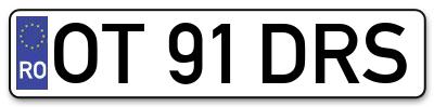 Placuta inmatriculare numar auto  OT-91-DRS, OT 91 DRS, OT91DRS