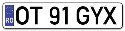 Placuta inmatriculare numar auto  OT-91-GYX, OT 91 GYX, OT91GYX