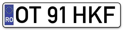 Placuta inmatriculare numar auto  OT-91-HKF, OT 91 HKF, OT91HKF