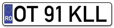 Placuta inmatriculare numar auto  OT-91-KLL, OT 91 KLL, OT91KLL