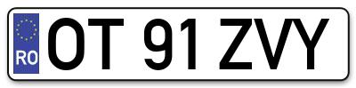 Placuta inmatriculare numar auto  OT-91-ZVY, OT 91 ZVY, OT91ZVY