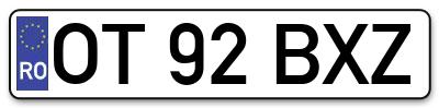Placuta inmatriculare numar auto  OT-92-BXZ, OT 92 BXZ, OT92BXZ