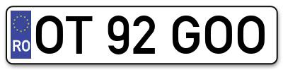 Placuta inmatriculare numar auto  OT-92-GOO, OT 92 GOO, OT92GOO