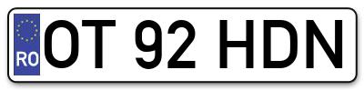 Placuta inmatriculare numar auto  OT-92-HDN, OT 92 HDN, OT92HDN