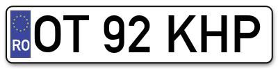 Placuta inmatriculare numar auto  OT-92-KHP, OT 92 KHP, OT92KHP