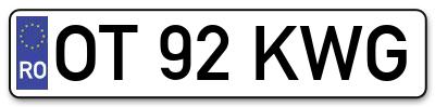Placuta inmatriculare numar auto  OT-92-KWG, OT 92 KWG, OT92KWG