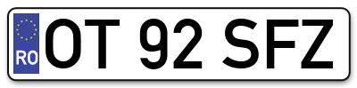 Placuta inmatriculare numar auto  OT-92-SFZ, OT 92 SFZ, OT92SFZ