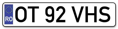 Placuta inmatriculare numar auto  OT-92-VHS, OT 92 VHS, OT92VHS