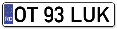 Placuta inmatriculare numar auto  OT-93-LUK, OT 93 LUK, OT93LUK