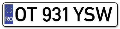 Placuta inmatriculare numar auto  OT-931-YSW, OT 931 YSW, OT931YSW