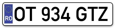 Placuta inmatriculare numar auto  OT-934-GTZ, OT 934 GTZ, OT934GTZ