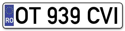 Placuta inmatriculare numar auto  OT-939-CVI, OT 939 CVI, OT939CVI