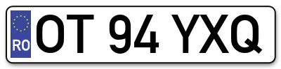 Placuta inmatriculare numar auto  OT-94-YXQ, OT 94 YXQ, OT94YXQ