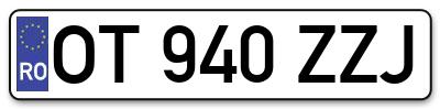 Placuta inmatriculare numar auto  OT-940-ZZJ, OT 940 ZZJ, OT940ZZJ