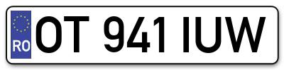 Placuta inmatriculare numar auto  OT-941-IUW, OT 941 IUW, OT941IUW