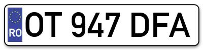 Placuta inmatriculare numar auto  OT-947-DFA, OT 947 DFA, OT947DFA