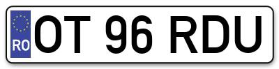 Placuta inmatriculare numar auto  OT-96-RDU, OT 96 RDU, OT96RDU