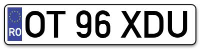 Placuta inmatriculare numar auto  OT-96-XDU, OT 96 XDU, OT96XDU