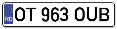 Placuta inmatriculare numar auto  OT-963-OUB, OT 963 OUB, OT963OUB