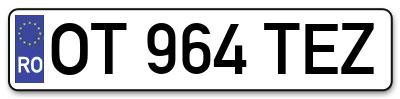 Placuta inmatriculare numar auto  OT-964-TEZ, OT 964 TEZ, OT964TEZ