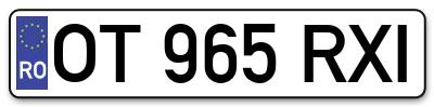 Placuta inmatriculare numar auto  OT-965-RXI, OT 965 RXI, OT965RXI