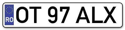 Placuta inmatriculare numar auto  OT-97-ALX, OT 97 ALX, OT97ALX